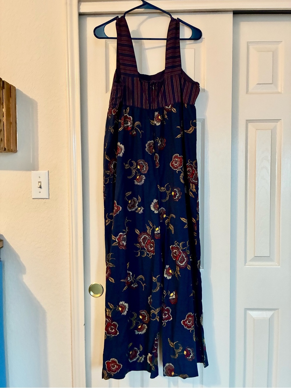 Madewell Navy Floral Jumpsuit with Red & Mustard Accents